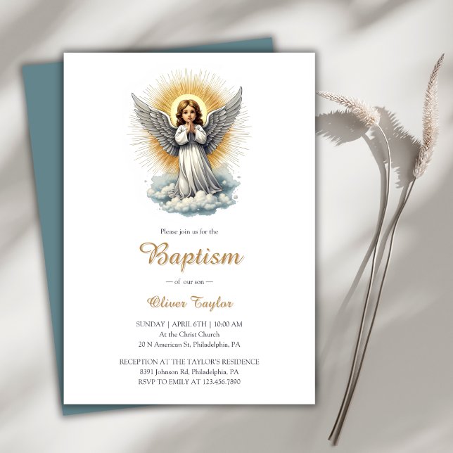 Eleganter Weißer Engel Religiöse Christliche Taufe Einladung (Elegant White Angel Religious Christian Baptism Invitation)