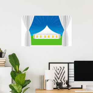 Eleganter weißer Event-Zelt mit Vorhängen Poster