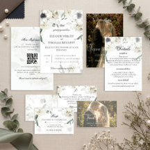 Eleganter Weißer Floraler Grünpflanzen QR Code Hoc
