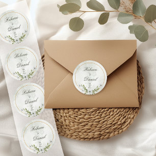 Eleganter weißer floraler Hochzeits-Monogramm-Aufk Runder Aufkleber