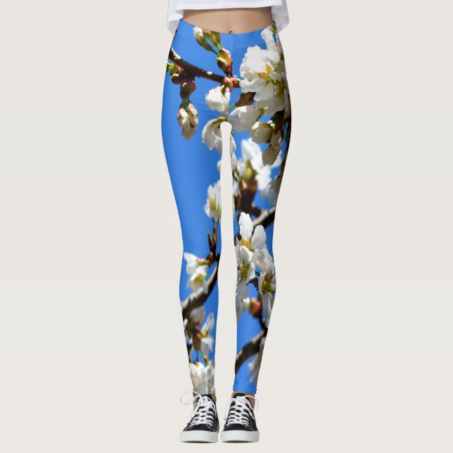 Eleganter weißer Frühlingsholzblossom Leggings (Vorderseite)