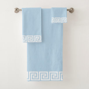 Eleganter weißer geometrischer Rahmen auf Hellblau Badhandtuch Set