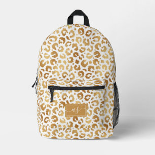 Eleganter Weißer Goldfolien-Leopardenprint Monogra Bedruckter Rucksack