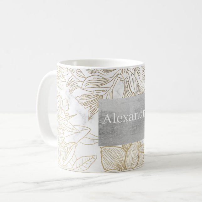 Eleganter, weißer Goldmarmor mit Blumen Kaffeetasse (Vorderseite Links)