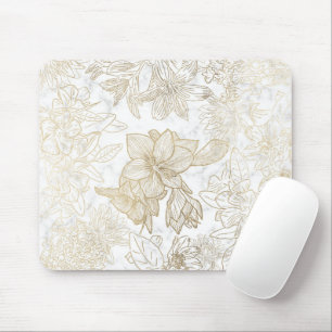Eleganter, weißer Goldmarmor mit Blumen Mousepad
