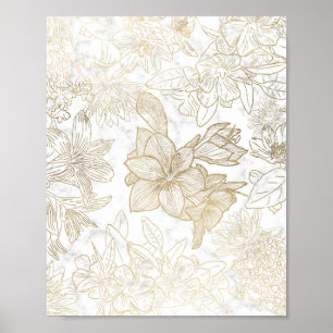 Eleganter, weißer Goldmarmor mit Blumen Poster