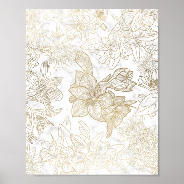 Eleganter, weißer Goldmarmor mit Blumen Poster (Vorne)