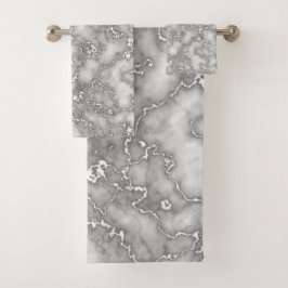 Eleganter weißer grauer Marmor Badhandtuch Set