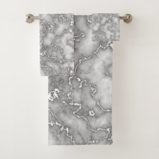 Eleganter weißer grauer Marmor Badhandtuch Set