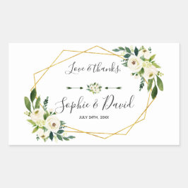 Eleganter weißer, grüner, blühender Goldrahmen Rechteckiger Aufkleber