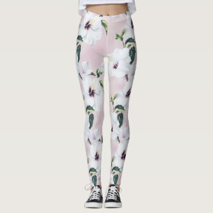 Eleganter weißer Hibiskus auf weichrosa Hintergrun Leggings