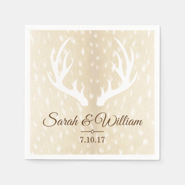 Eleganter weißer Hirschantler & Fawn Hide Print Serviette (Vorderseite)