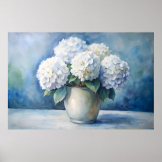 Eleganter weißer Hortensien-Blumenstrauß Poster