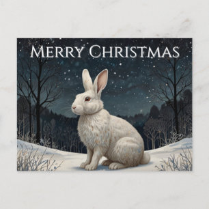 Eleganter weißer Kaninchen-Weihnachts-Schneewald Feiertagspostkarte