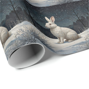 Eleganter weißer Kaninchen-Weihnachts-Schneewald Geschenkpapier