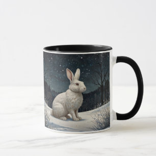 Eleganter weißer Kaninchen-Weihnachts-Schneewald Tasse