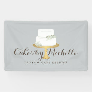 Eleganter weißer Kuchen mit floraler Torte Banner