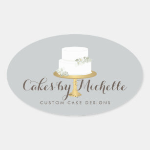 Eleganter weißer Kuchen mit floraler Torte Ovaler Aufkleber