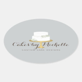 Eleganter weißer Kuchen mit floraler Torte Ovaler Aufkleber