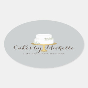 Eleganter weißer Kuchen mit floraler Torte Ovaler Aufkleber