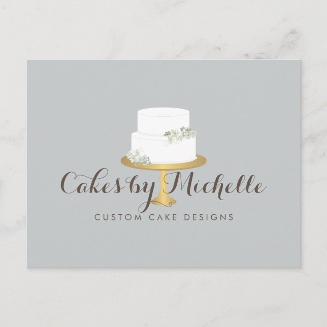 Eleganter weißer Kuchen mit floraler Torte Postkarte (Vorderseite)
