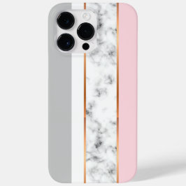 Eleganter weißer Marmor Gray Pink Goldstreifen Case-Mate iPhone 14 Pro Max Hülle