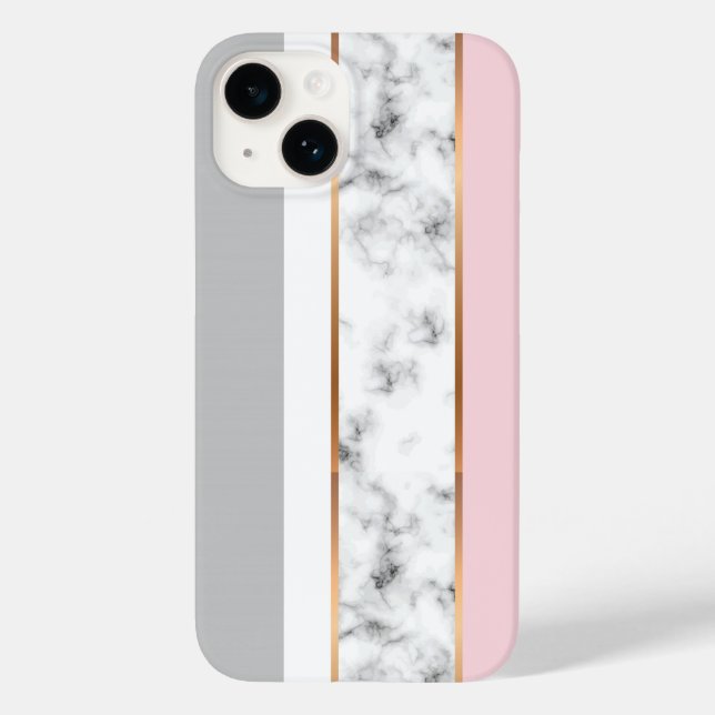 Eleganter weißer Marmor Gray Pink Goldstreifen Case-Mate iPhone Hülle (Rückseite)