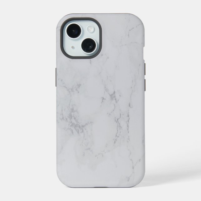 Eleganter weißer Marmor iPhone 15 Hülle (Rückseite)