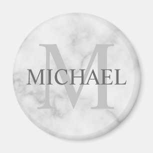 Eleganter weißer Marmor personalisiertes Monogramm Magnet