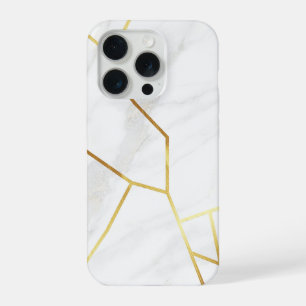 Eleganter weißer Marmor und geometrisches Gold Kin iPhone 15 Pro Hülle