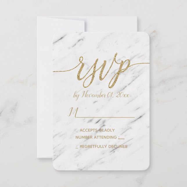 Eleganter weißer Marmor und Goldfolie Hochzeit RSV RSVP Karte (Vorderseite)