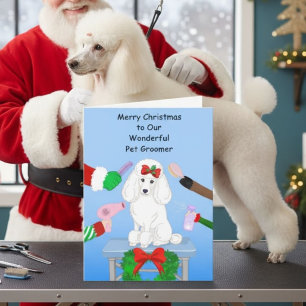 Eleganter weißer Pudel-Tierpfleger Weihnachten Karte