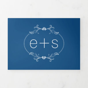 Eleganter weißer Rahmen, Initialen klassische blau Dreifach Gefaltete Einladung