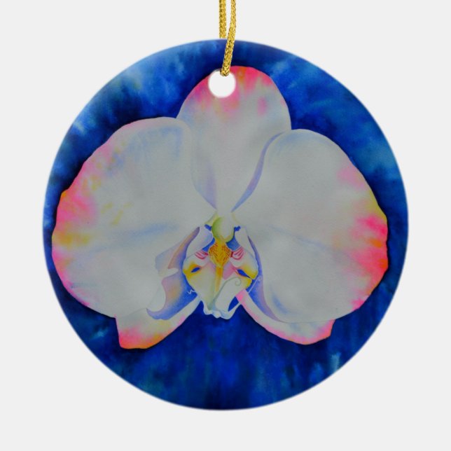 Eleganter, weißer Rosa, florale Orchidee Keramik Ornament (Vorne)