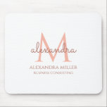 Eleganter weißer Rosa Moderner Monogramm-Name Mousepad<br><div class="desc">Dieses schlichte,  elegante,  stilvolle Rosa und Weiß-Design besticht durch Ihren personalisierten Namen,  Ihre Monogramme und Ihren Geschäftstitel in trendiger,  stilvoller Topografie. Dieser Artikel kann und ein ausgezeichnetes Geschenk für Sie,  Ihre Familie und Freunde.</div>