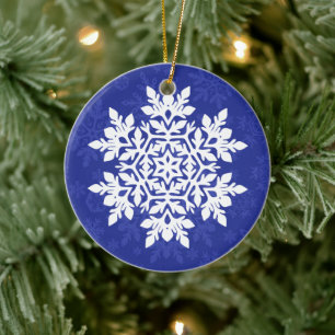 Eleganter weißer Schneeflocke (Mitternacht) Keramik Ornament
