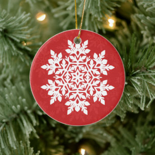 Eleganter weißer Schneestern (Kranberry) Keramik Ornament