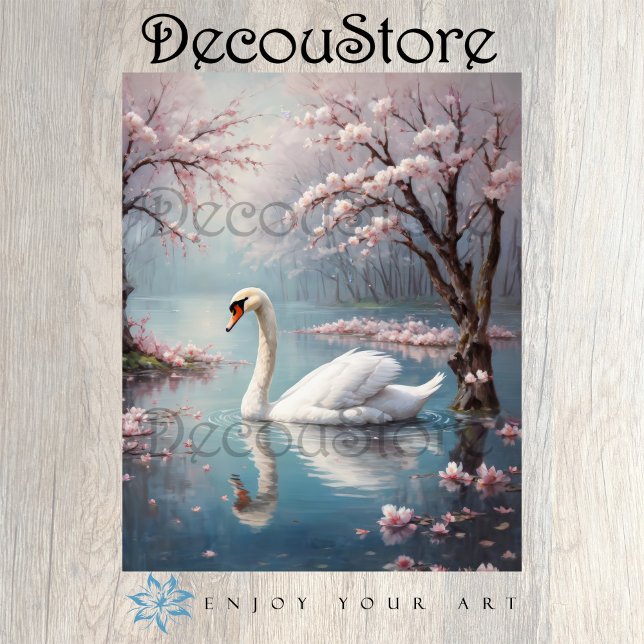 Eleganter weißer Schwan am Lago Decoupage Seidenpapier (Von Creator hochgeladen)