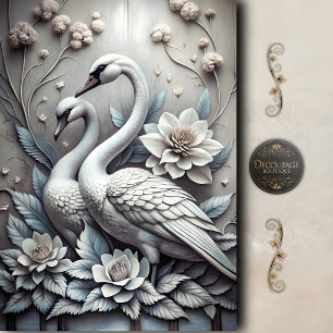 Eleganter weißer Schwan-Garten-Decoupage Seidenpapier