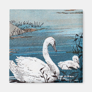 Eleganter weißer Schwan mit Baby Magnet