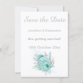 ELEGANTER WEISSER SILVER AQUA FLORAL SAVE THE DATE