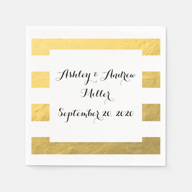 Eleganter, weißer Streifen, Goldfolie bedruckt Serviette (Vorderseite)