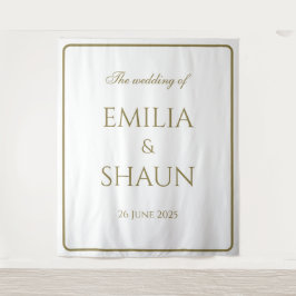 Eleganter weißer und goldener Hochzeitstag Wandteppich