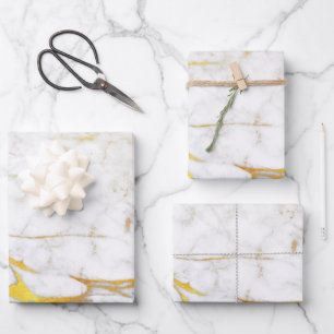 Eleganter weißer und goldener Marmor Geschenkpapier Set