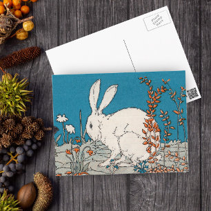 Eleganter Weißer Vintage-Hase Postkarte