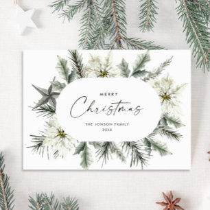 Eleganter weißer Weihnachts-Winterkranz Feiertagskarte