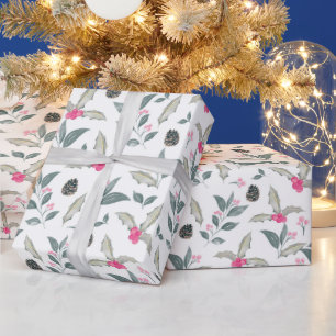 Eleganter Weißer Winter floral Wasserfarben Weihna Geschenkpapier