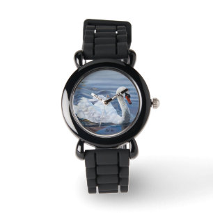 Eleganter Weißschwan auf Wasser Armbanduhr