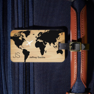 Eleganter Welt Reisender Monogramm Name Holz Gepäckanhänger