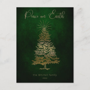 Eleganter Weltfrieden Gold Script und Tree Postkarte